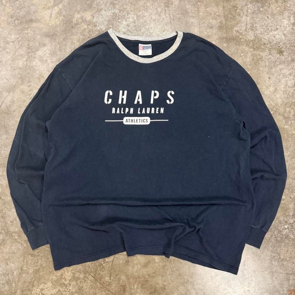 Vintage 90s Chaps Ralph Lauren Athletics Navy Long Sleeve Ringer Shirt XL